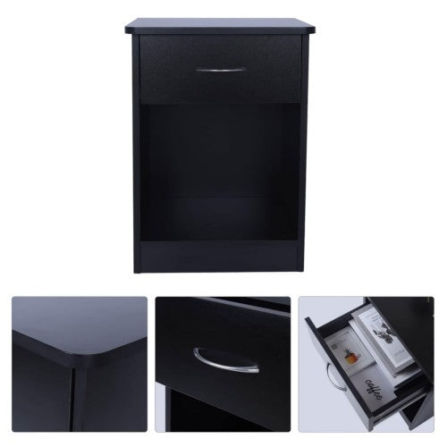 Set of 2 Nightstand, Bedside Table with Drawer and Open Shelf, Modern MDF Bedside Side End Table for Home, Bedroom (Black) Set of 2 Nightstand, Bedside Table with Drawer and Open Shelf, Modern MDF Bedside Side End Table for Home, Bedroom (Black)